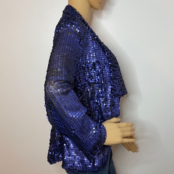 Vintage royal blue sequin layered shawl sweater jacket w ruffles in front 👑 - Picture 15 of 15